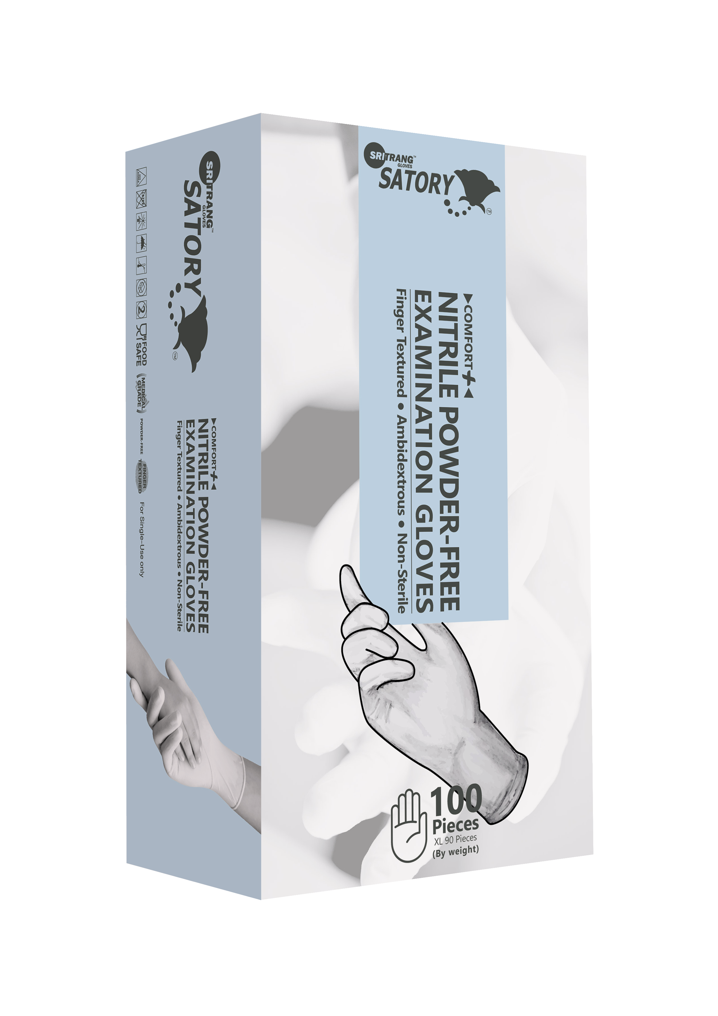 Satory Comfort+ Nitrile Powder-free Examination Gloves (White)